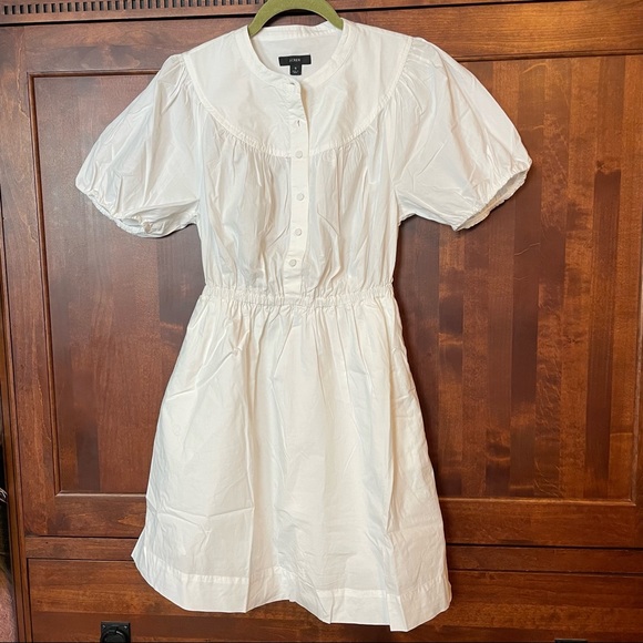 Relisted! J Crew S Cottagecore White Puff Sleeve Cotton Poplin Shirtdress - Picture 9 of 17